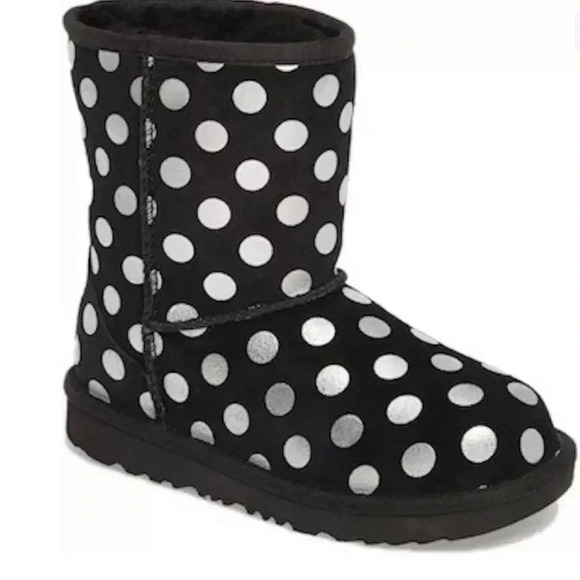 Ugg Black with Silver Polka Dots Short Boots Sz 4 - Picture 1 of 7